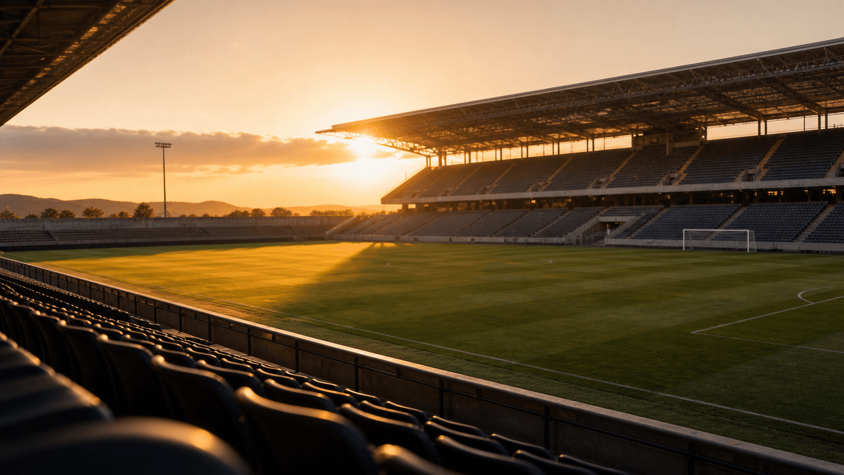 Empty football stadium at golden hour
